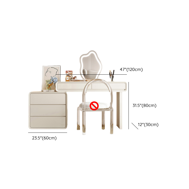 Standard Length Vanity Set with Upholstered Chair in Chalk, Synthetic Frame, and Lighted Mirror Including Seat - image 12