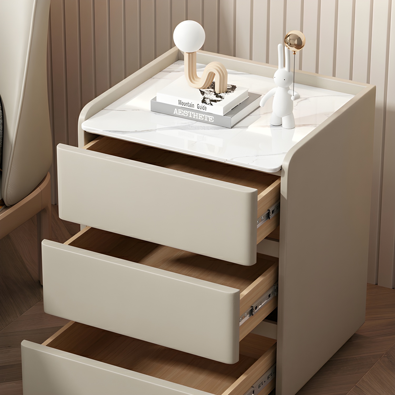 Modern Three Drawers Table Nightstand with Slate Countertop for Bedroom - image 11