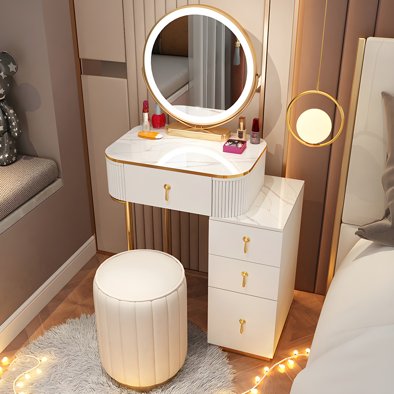 Removable Makeup Counter Bedroom Vanity Dressing Table with Lighted Mirror - image 4