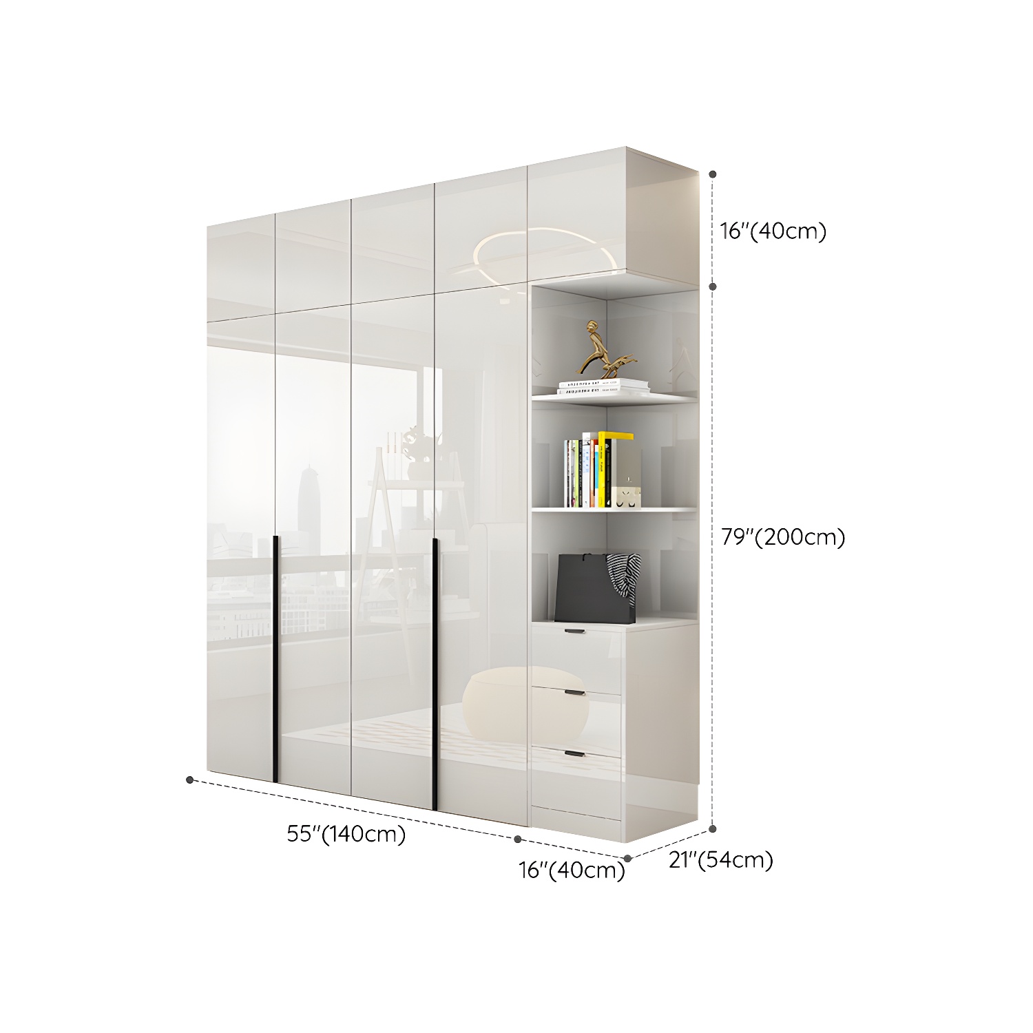Solid Wood White Wardrobe Armoire with Drawers, Clothing Rod, and Shelves - image 30