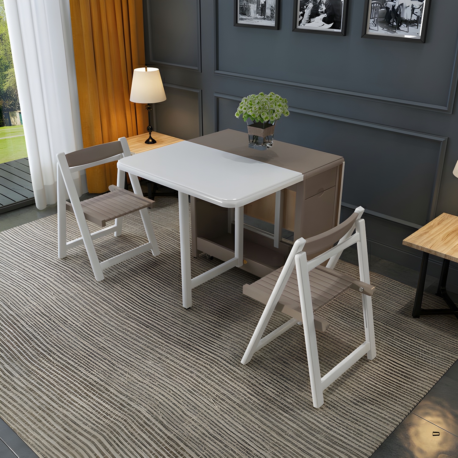Trendy Collapsible Solid Wood Dining Set Non-adjustable Standard Height - image 9
