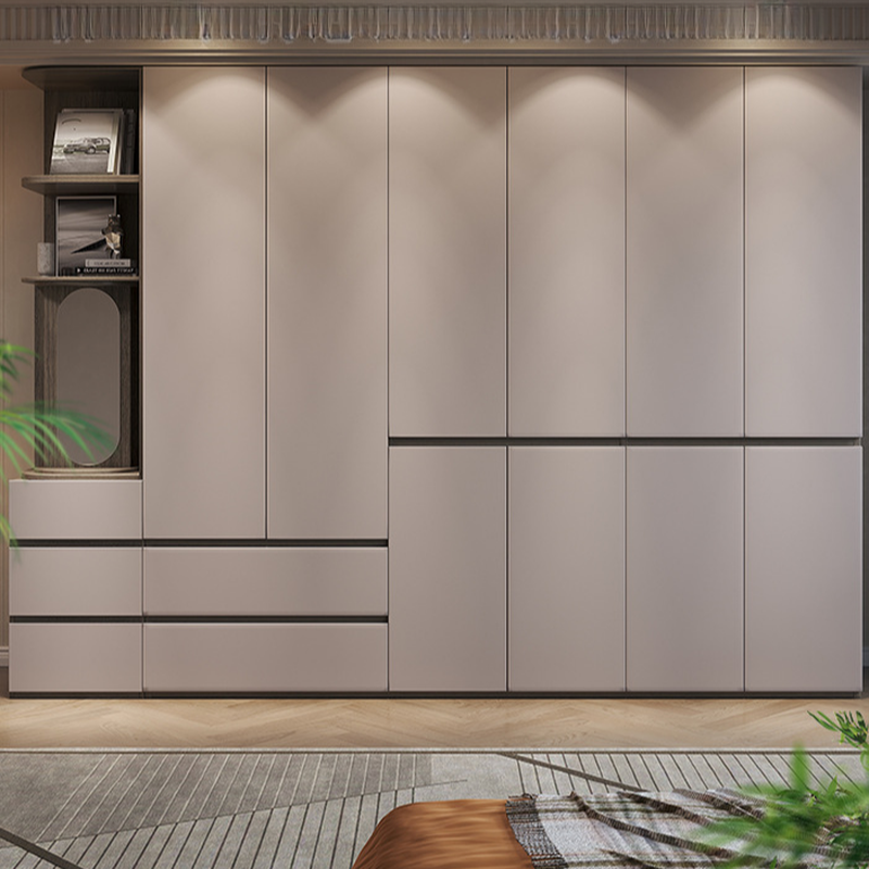 Sand Minimalist Laminate Cabinet Armoire with Soft Close Drawer, Soft Close Door, Interior Shelves, and Clothing Rod