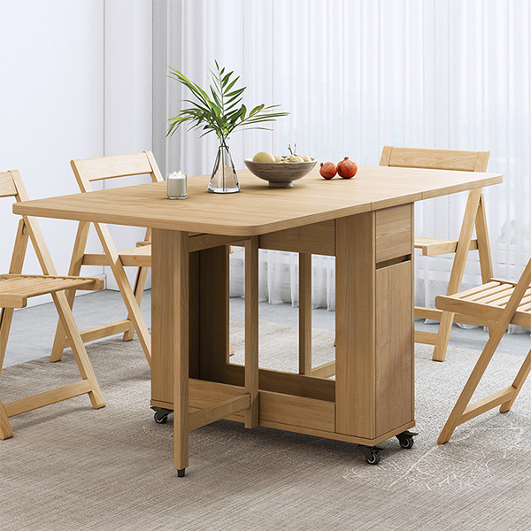 Scandinavian Wood Drop Leaf Dining Table with Storage and Expandable Design - image 5