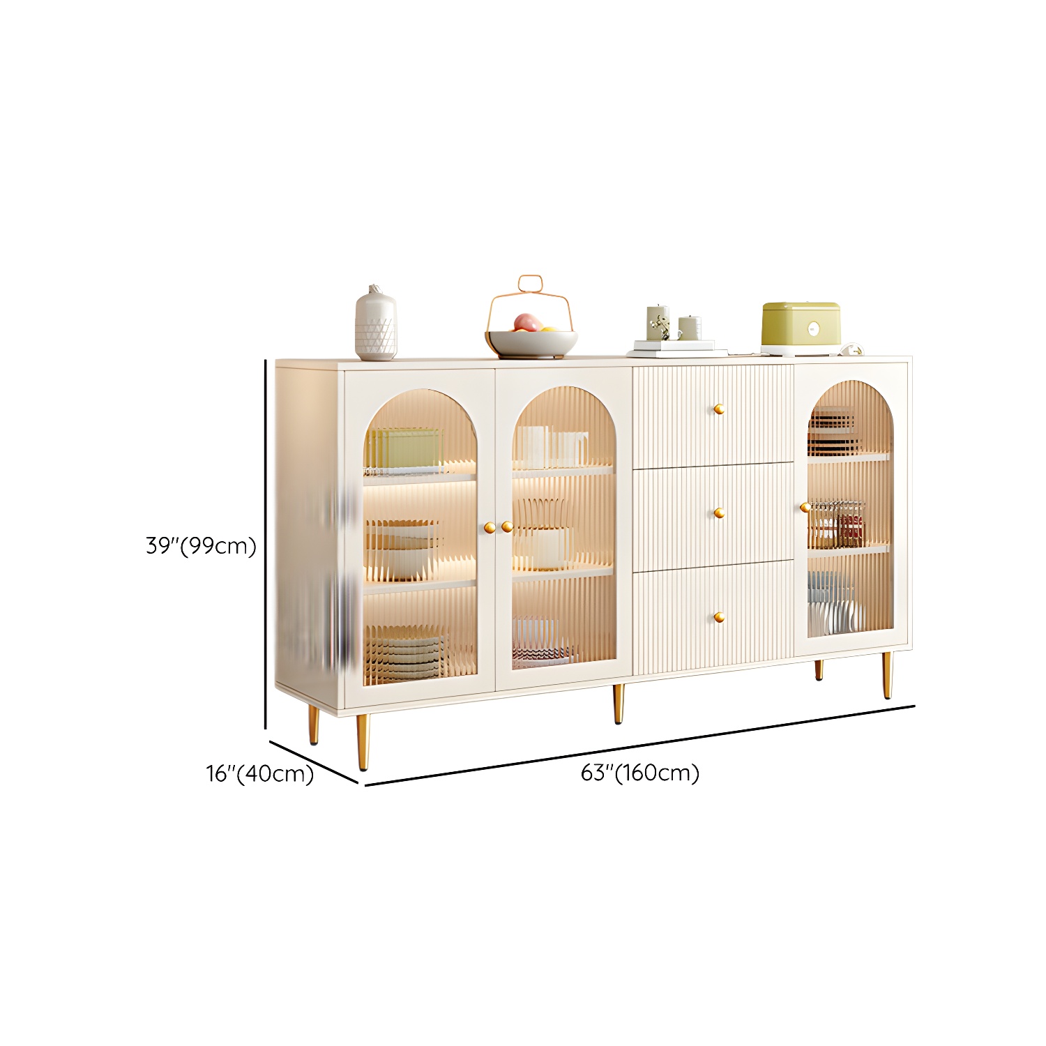 Glam White Wood Sideboard Credenza with Glass Doors and Adjustable Shelves - image 20