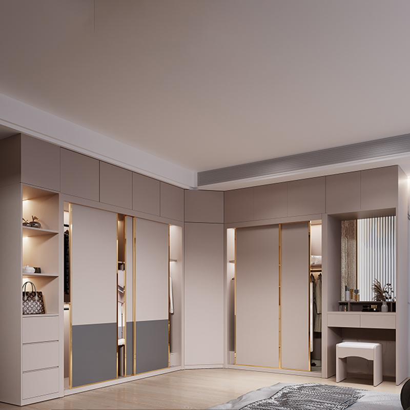 Modern Brown Wooden Wardrobe Armoire with Mirror, Drawers, and Shelves - image 4