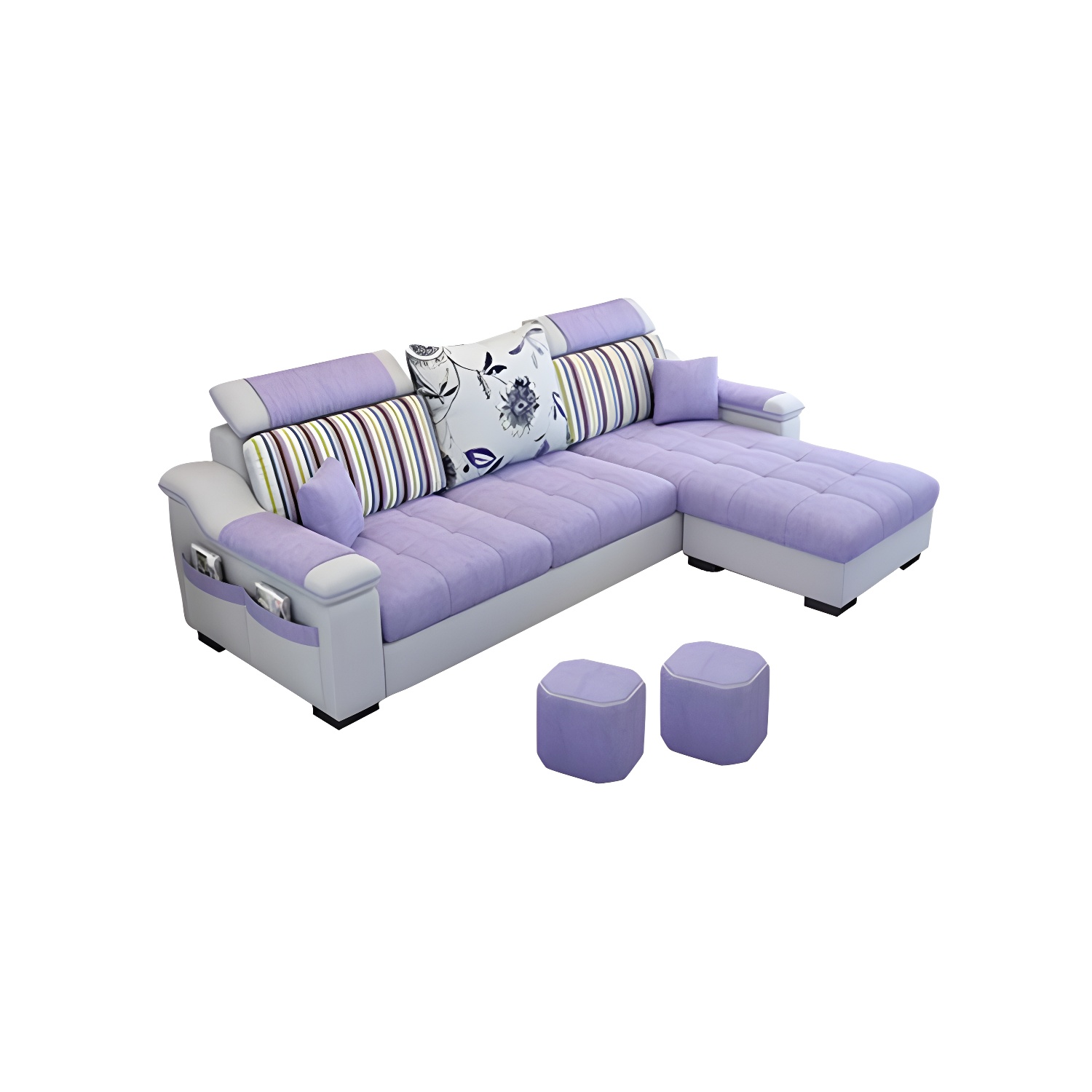 Modern Reversible Straight Sectional Sofa with Ottoman in Linen Upholstery, Sloped Arms - image 8