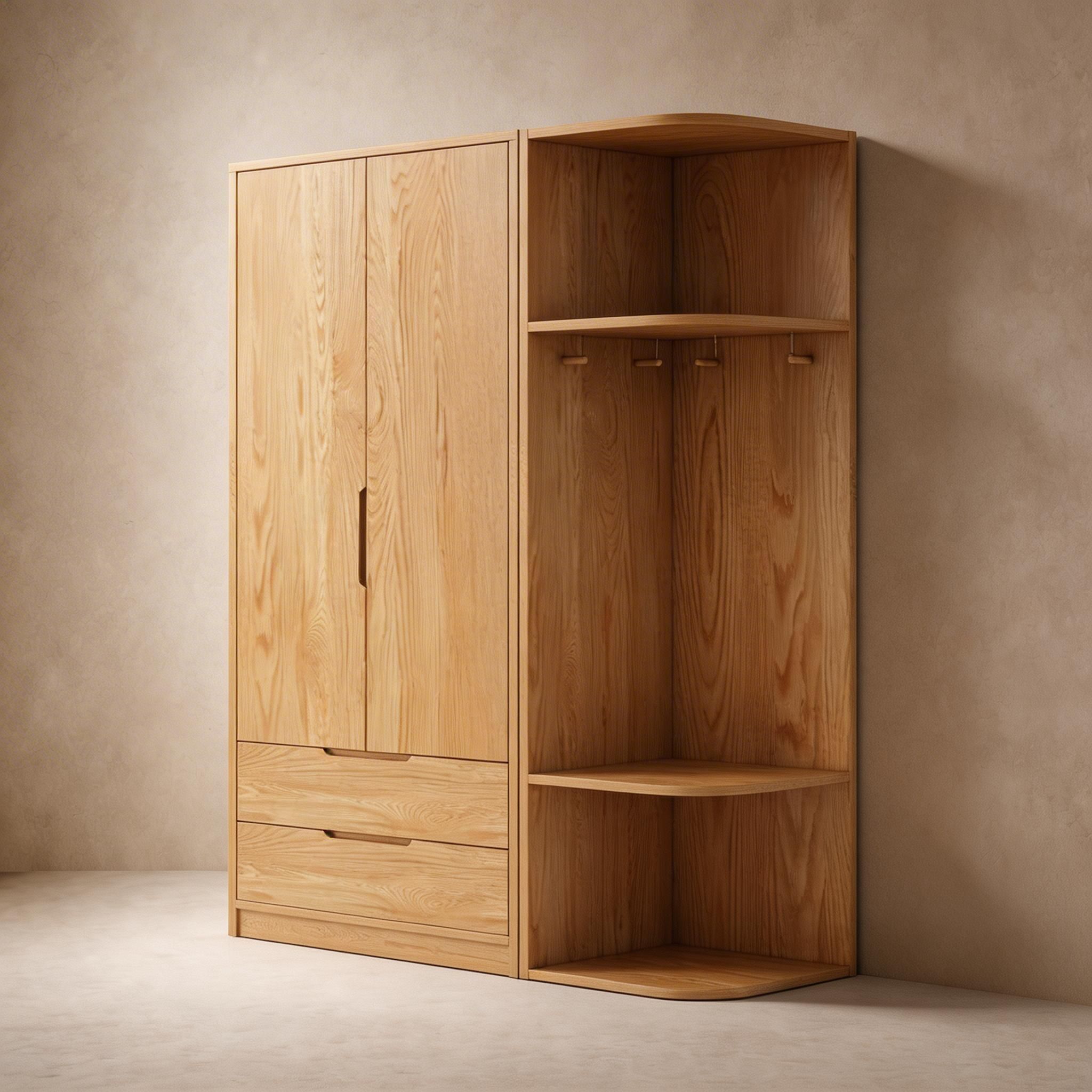 Modern Natural Wood Wardrobe Armoire with Sliding Doors, Drawers, and Shelves - image 73