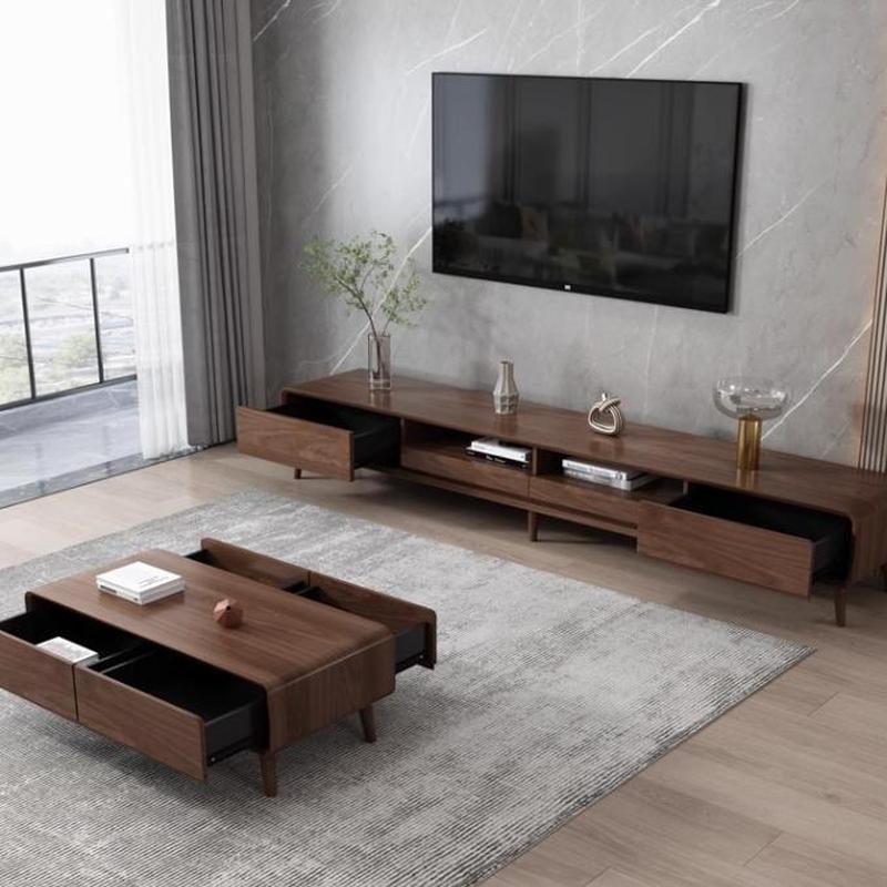 4-Drawer Modern Wood TV Stand with Open Storage and Cable Management - image 7