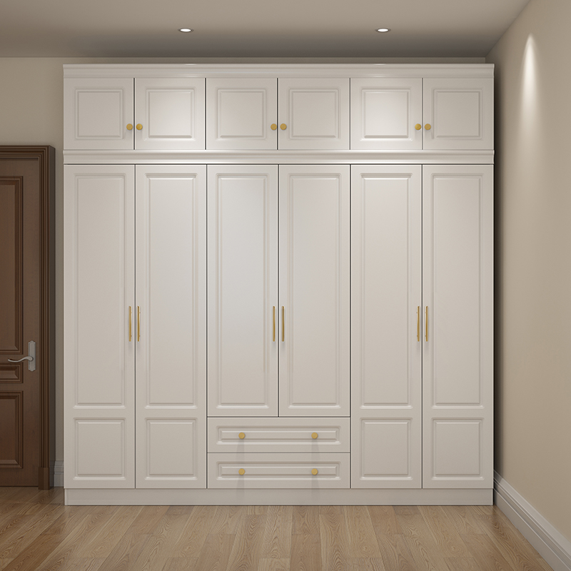 White Minimalist Lumber Wardrobe Closet with Soft Close Drawer, Soft Close Door, Interior Shelves, and Clothing Rod