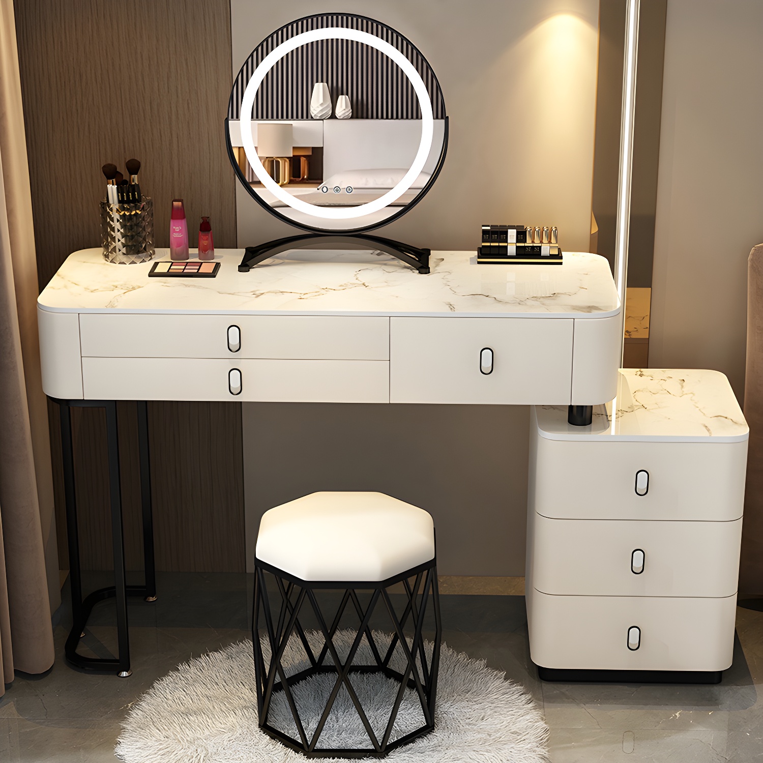 Glam Bedroom Vanity Dressing Table Stone Makeup Vanity Desk with Drawer - image 8