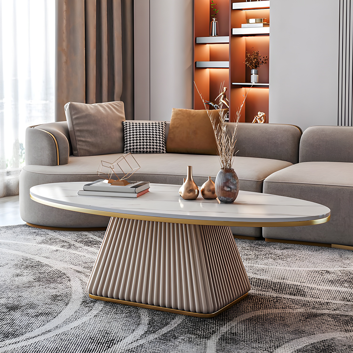 Glam Pedestal Cocktail Table Oval Coffee Cocktail Table for Home - image 10