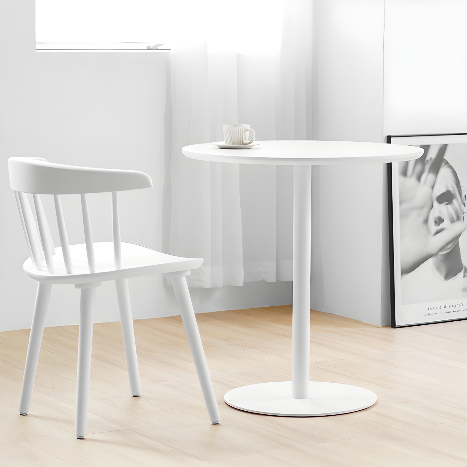 Round Tulip Base Casual Dining Table Four-Color Fixed Table with Solid Wood - image 9