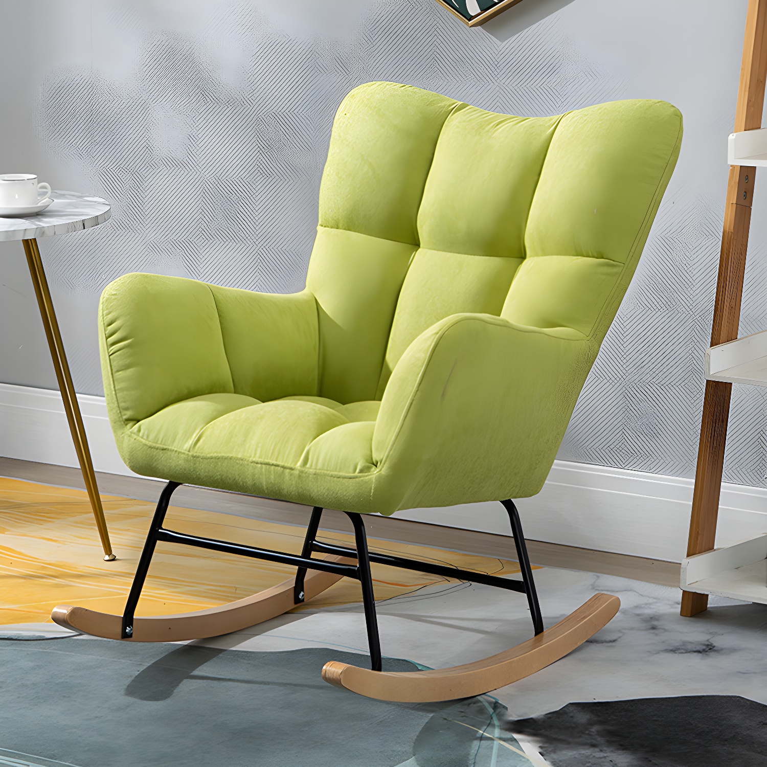 Modern Rocker Chair Upholstered Dark Legs Glider Button-Tufted - image 10