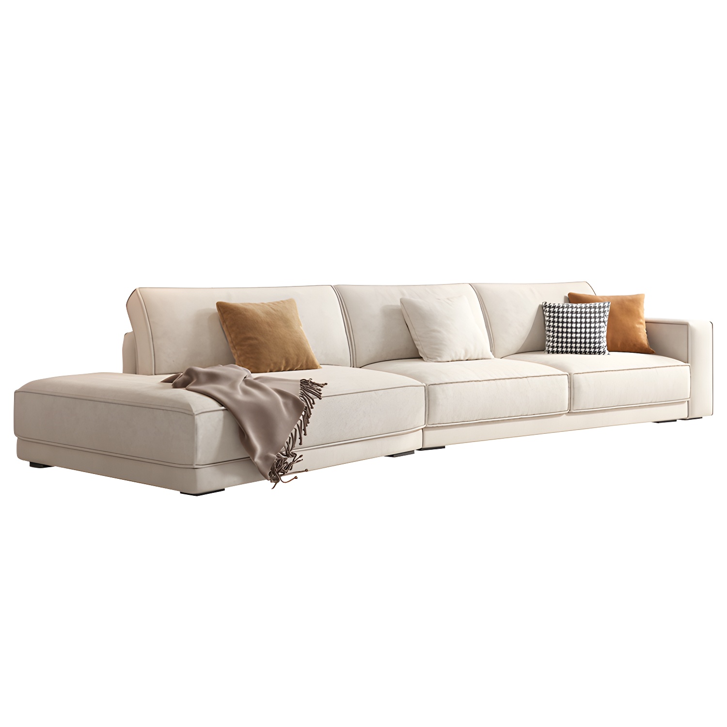 Modern Beige Linen L-Shape Sofa Chaise with Square Arm in Wood Frame - image 5