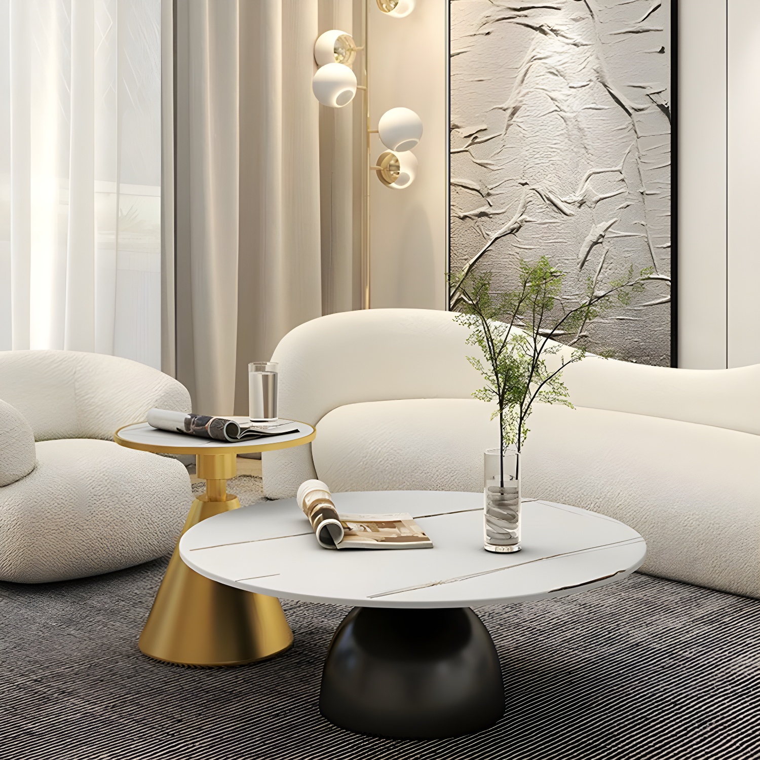 Round Stone Glam Coffee Table with Pedestal Iron Base and Built-in Storage - image 17