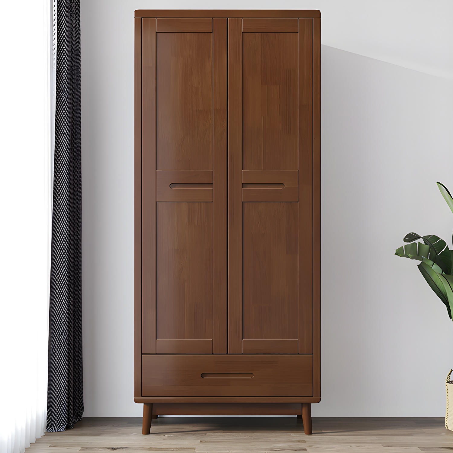 Modern Rubberwood Solid Wood Wardrobe Freestanding Wardrobe with Drawer