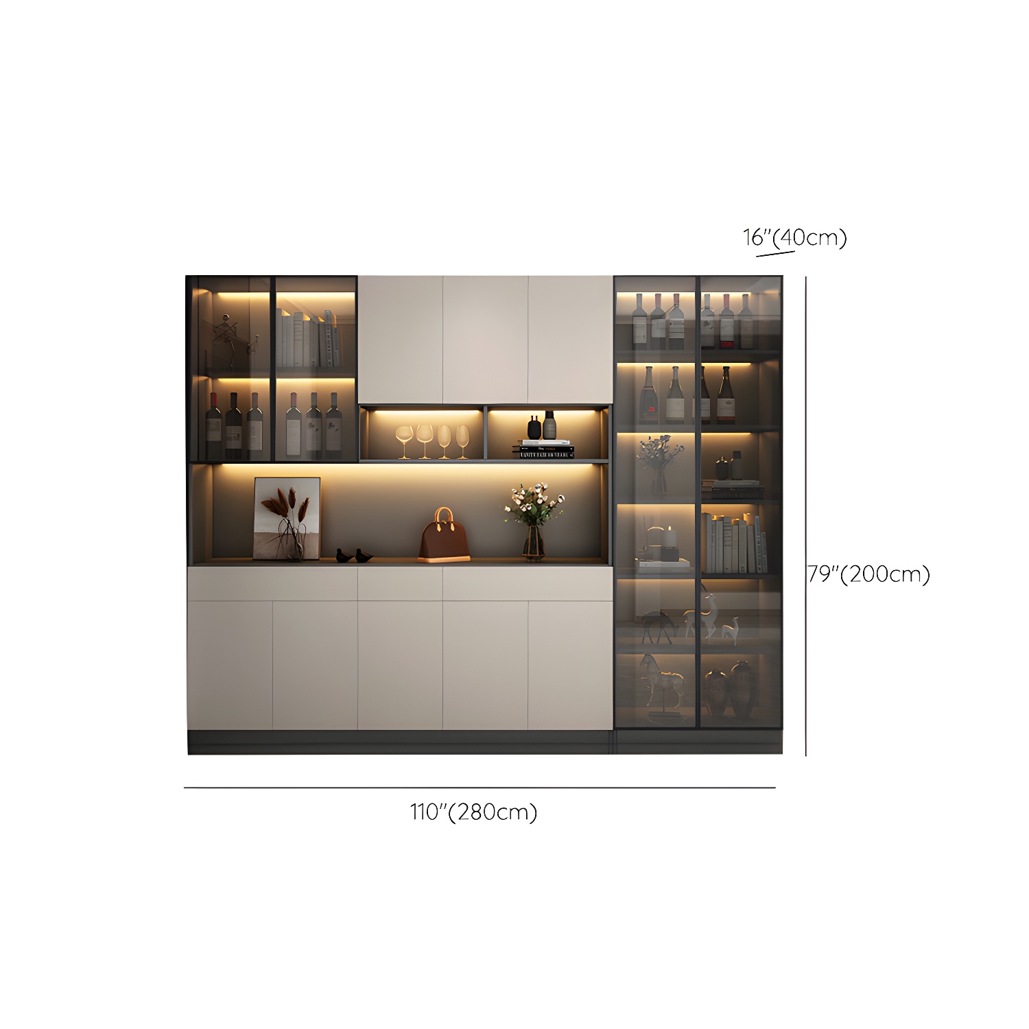 Accent Cabinet Rectangle Contemporary Glass Wood with Shelves - image 20