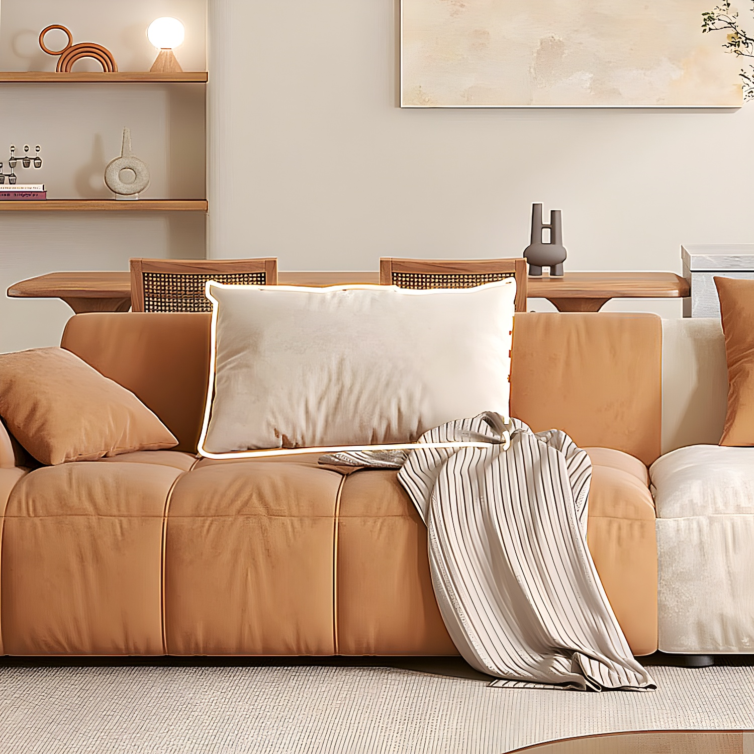 Velvet Round Arm Sectionals 24.8"High Tight Back Sofa with 4 Pillows - image 7