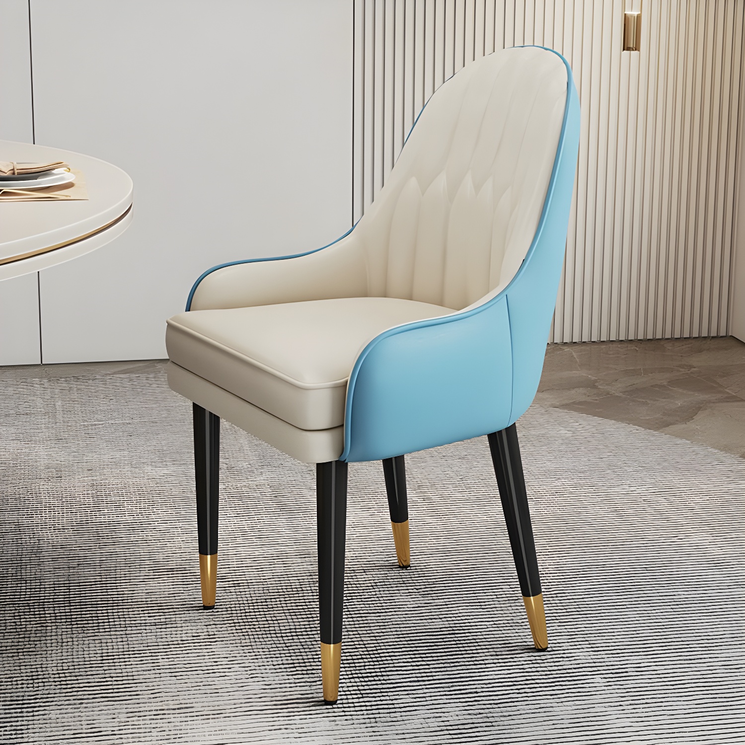 Glam Arm Chair with Upholstered Faux Leather, Solid Back, and Metal Legs - image 6