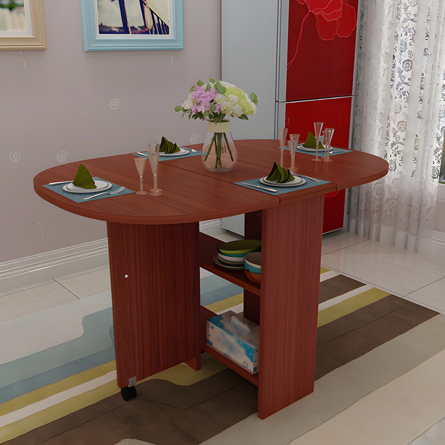 Solid Wood Mid-Century Modern Table Oval Solid Wood Top Table with Drop Leaf - image 5
