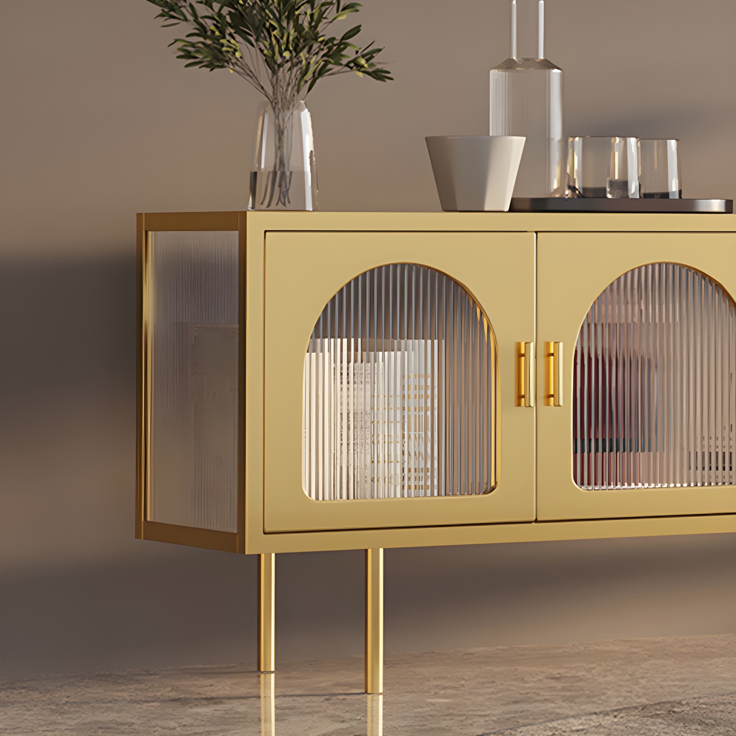 Industrial 4 Doors TV Media Stand Metal and Glass TV Console - image 6