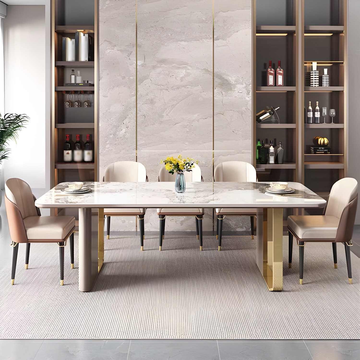Luxury Sintered Stone Top Dining Set Rectangle 1/4/5/6/7/9 Pieces Dining Table with Chairs - image 3