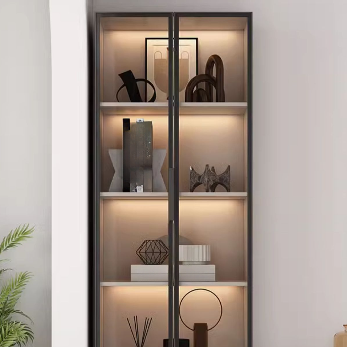 Brown Manufactured Wood Utility Storage Cabinet with Storage Cabinet, Glass Door, Cabinet Bars, Soft Close Drawer and Light - image 8