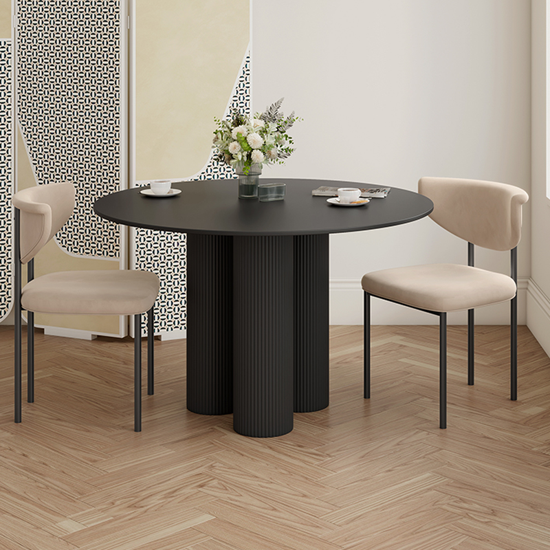 Ribbed Leg Circular-shaped Sintered Stone Dining Table with a Fixed Table Top for 2/for 4 in a Modern Simple Style - image 11