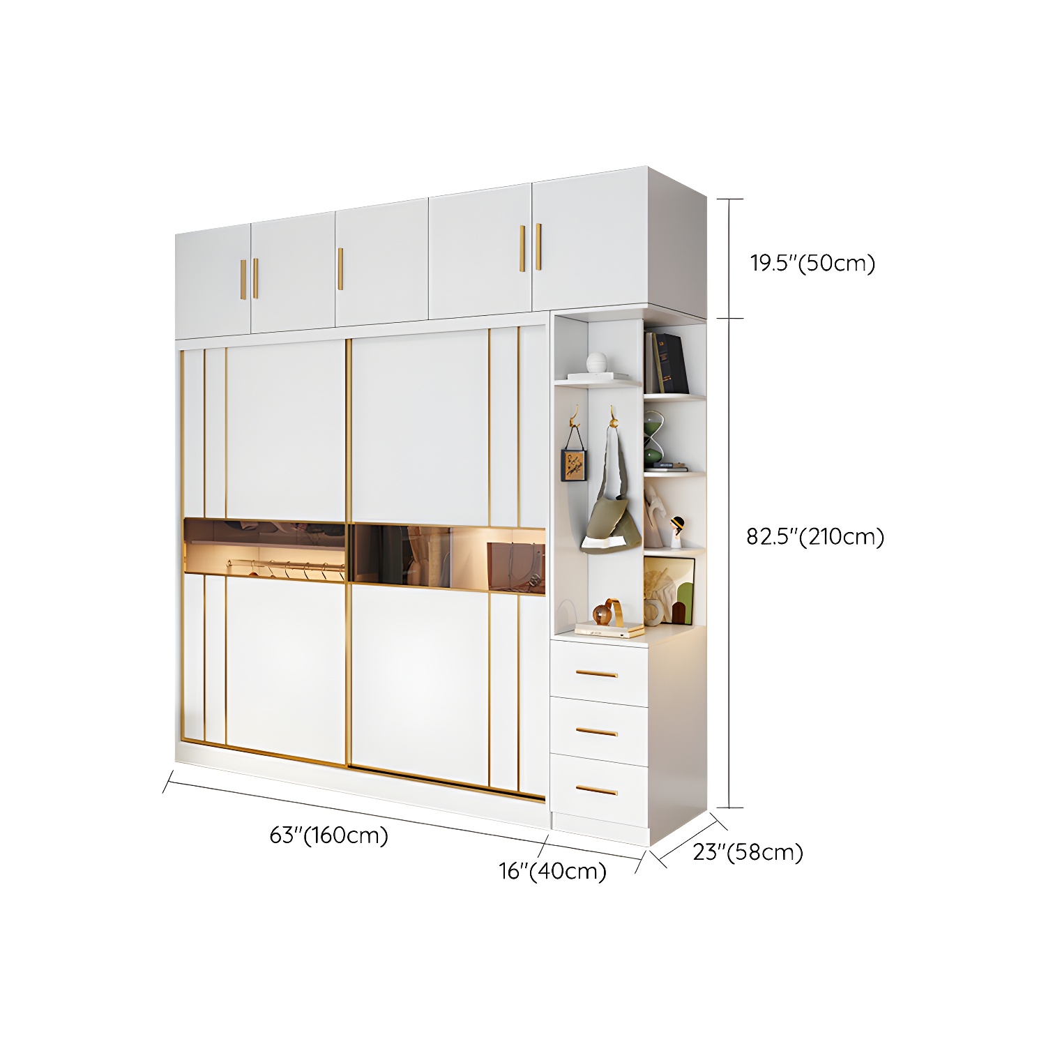 Modern White Wardrobe Armoire with Mirror, Drawers & Clothing Rod - image 30