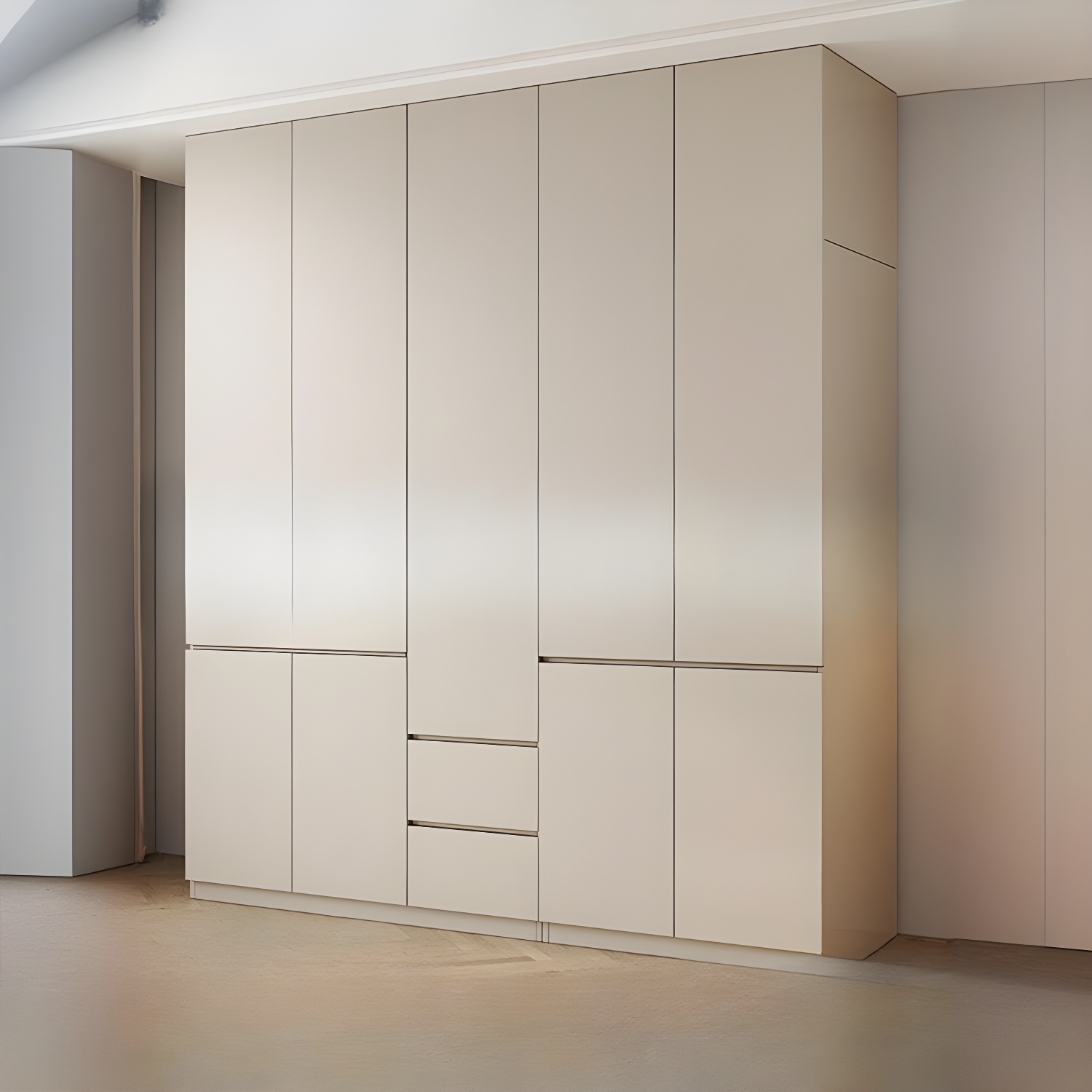 Beige Solid Wood Wardrobe Armoire with Clothing Rod & Shelves