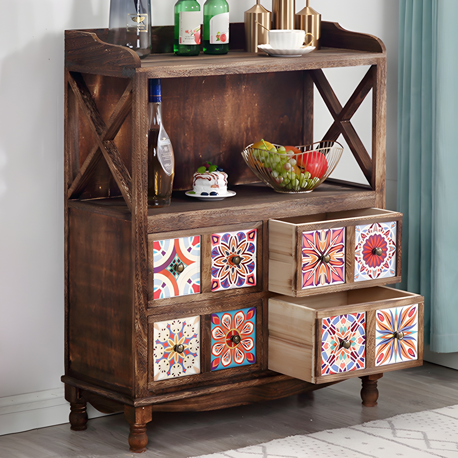 Rustic Farmhouse Wood Server - Compact Sideboard with Drawers and Open Storage - image 6