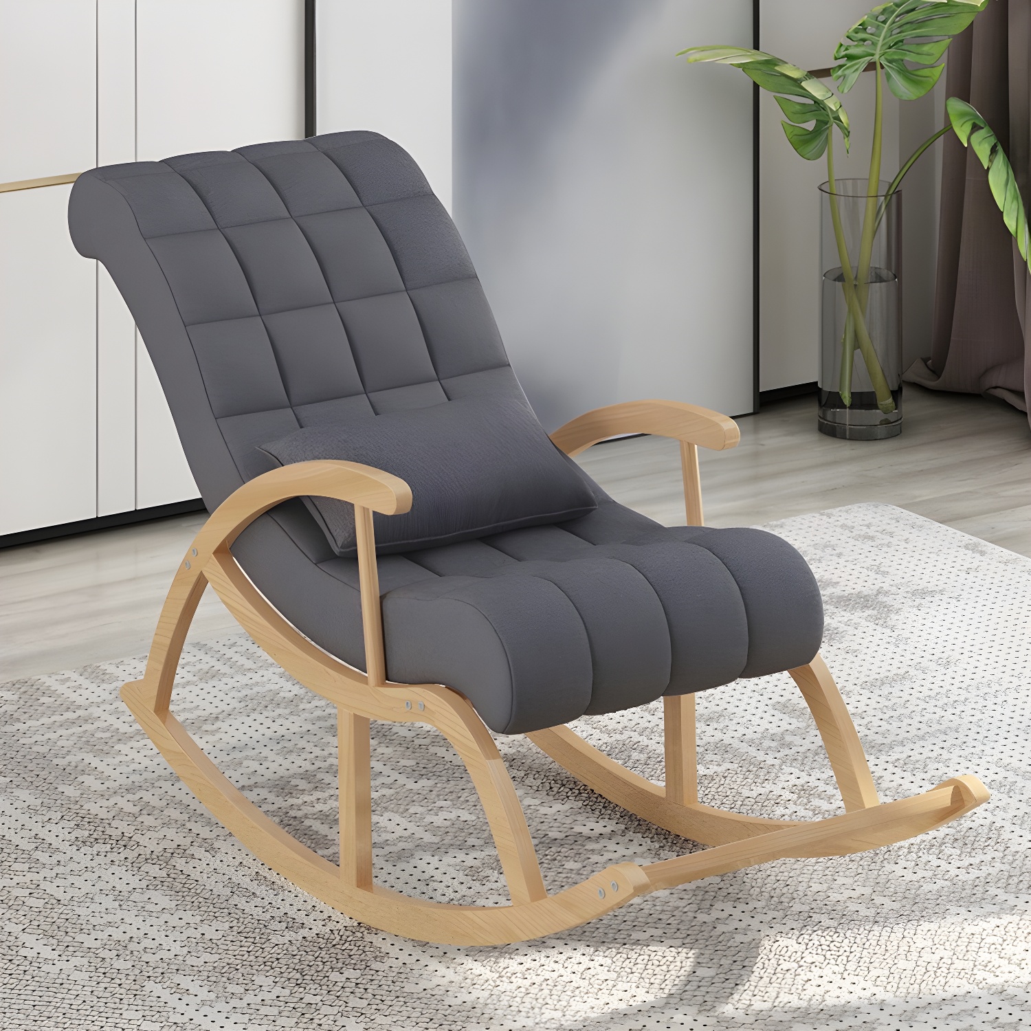 Stylish Contemporary Fabric Rocking Chair with Natural Wood Legs - image 4