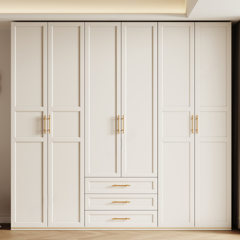 White Minimalist Natural Wood Wardrobe Closet with Soft Close Drawer, Soft Close Door, Interior Shelves, and Clothing Rod - image 4