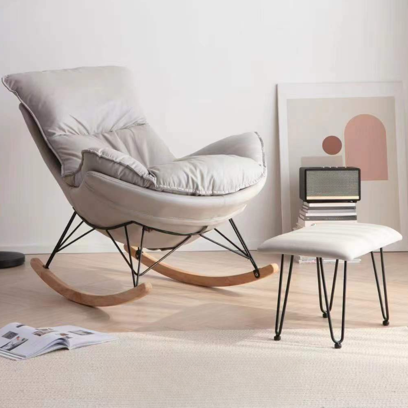 2-piece Stain Resistant Padded Rocking Accent Chair in Apricot Color with Footstool and Lumber Base in a Simple Style - image 6