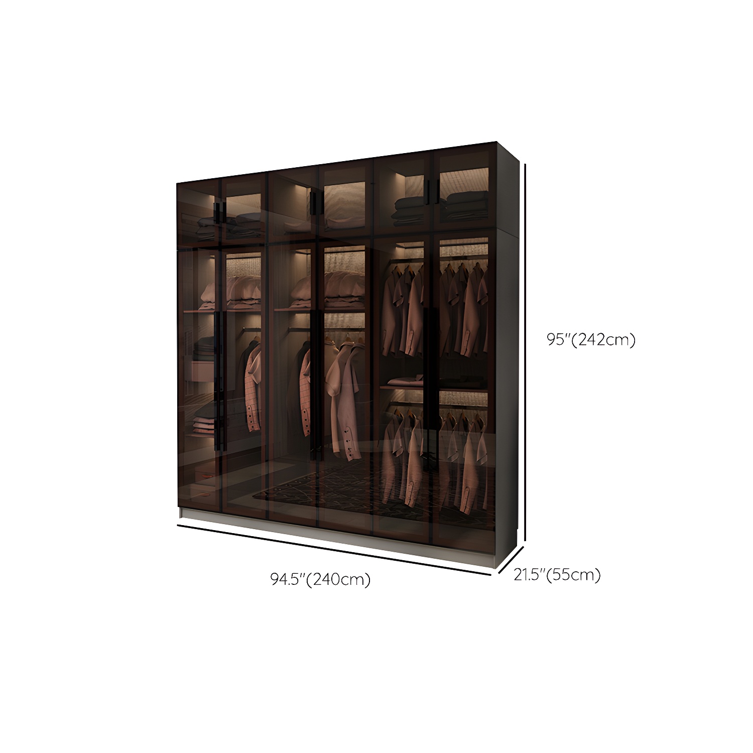 Modern Glass Hinged Doors Wardrobe Armoire Wood Frame Wardrobe with Shelves without Light - image 28