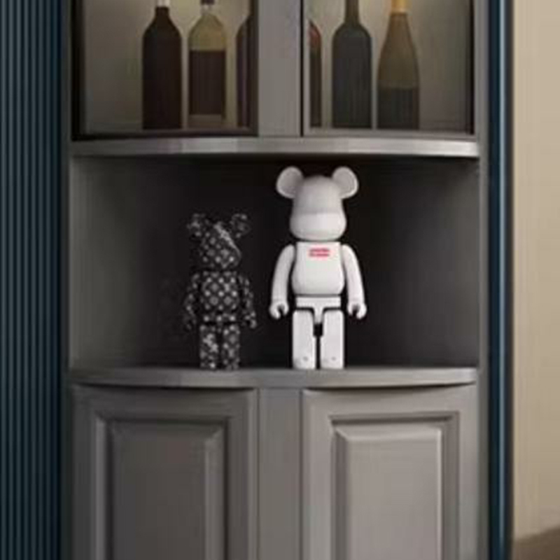 Modern Grey Corner Accent Cabinet with Gold Metal Base and Glass Doors - image 4