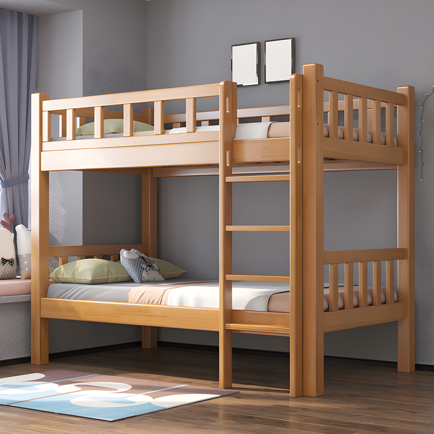 Mid-Century Modern Headboard Bunk Bed Solid Wood Bed with Footboard - image 2