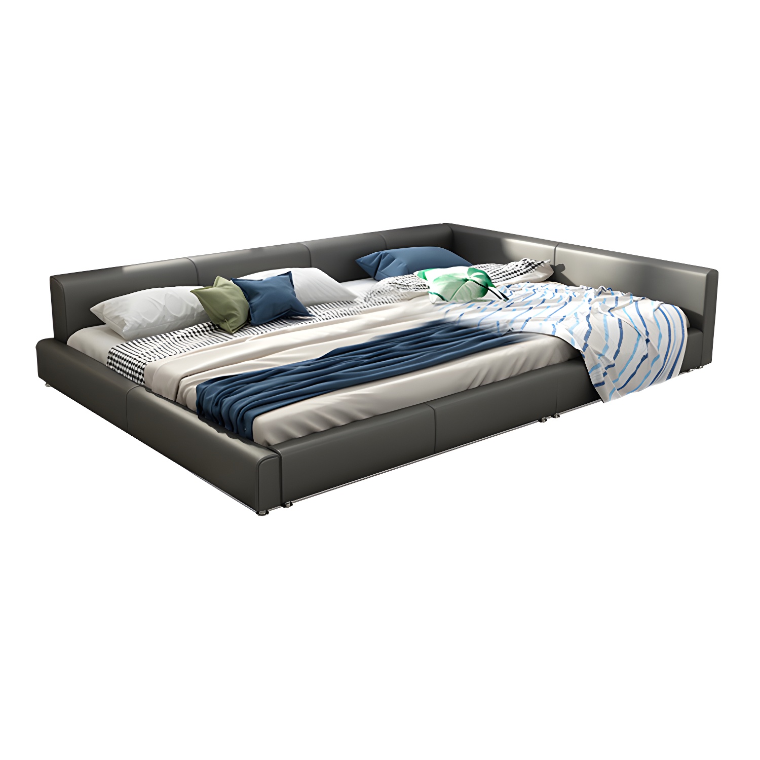 Contemporary Grey Genuine Leather and Wood Standard Bed for Bedroom - image 5