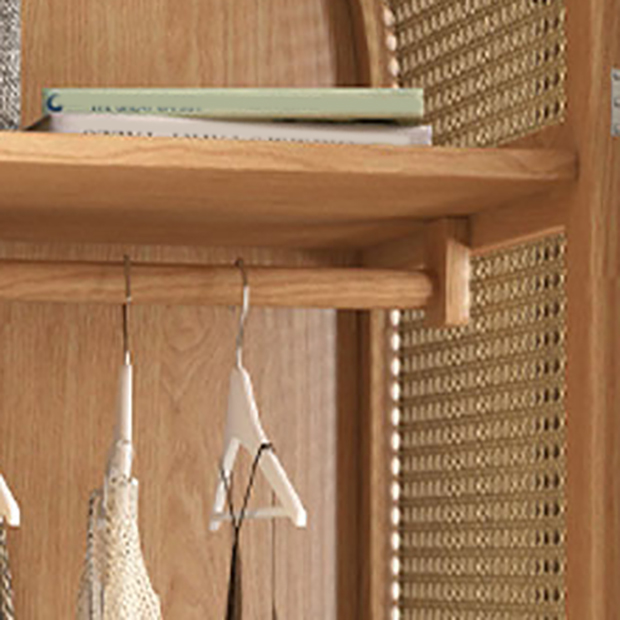 Scandinavian Rattan Wood Wardrobe with 4 Feet and Shelves for Bedroom - image 6