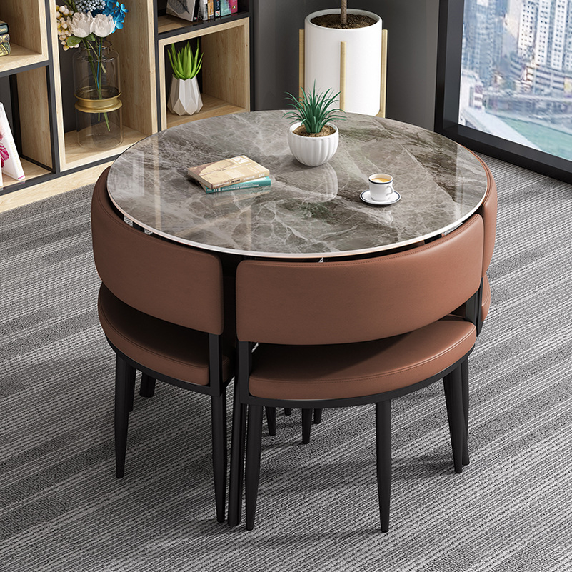 Circular Dining Table Set with a Slate Tabletop in White/Gray/Coal, Back and Cushion Chair for Dining Table for 4 in a Simple Style - image 29