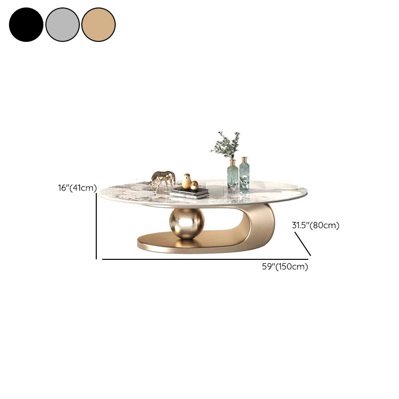 Glam Stone Coffee Table - Beige Oval Shape with Abstract Stainless Steel Base and Scratch Resistant - image 17