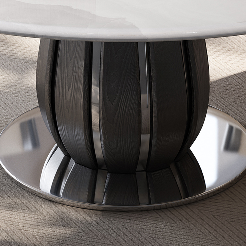 Circular-shaped Slate Stone Dining Table Set with Stump Base, Upholstered Back Chairs, Seats 6 People - image 7