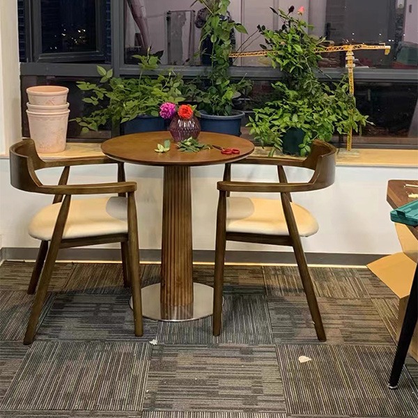 Traditional Brown Wood Dining Table with Wooden Top and Oak Pedestal Base