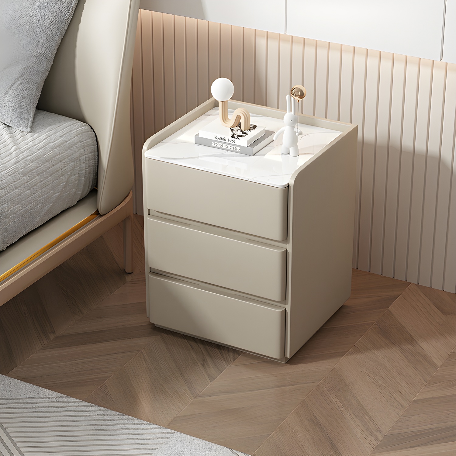 Modern Three Drawers Table Nightstand with Slate Countertop for Bedroom - image 10