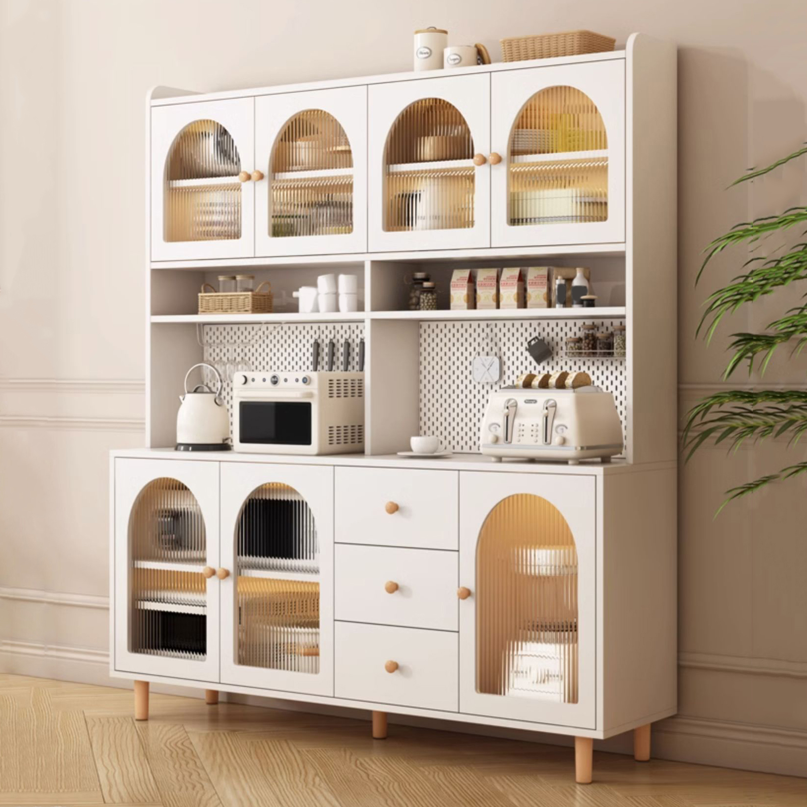 Scandinavian Wood Sideboard Cabinet with Adjustable Shelves and Glass Doors - 40cm Width - image 4