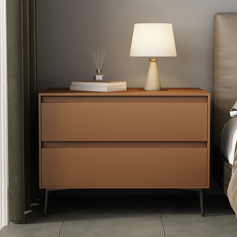 Scandinavian 2 Drawers Nightstand With Drawer Storage in Artificial Leather with Leg - image 9