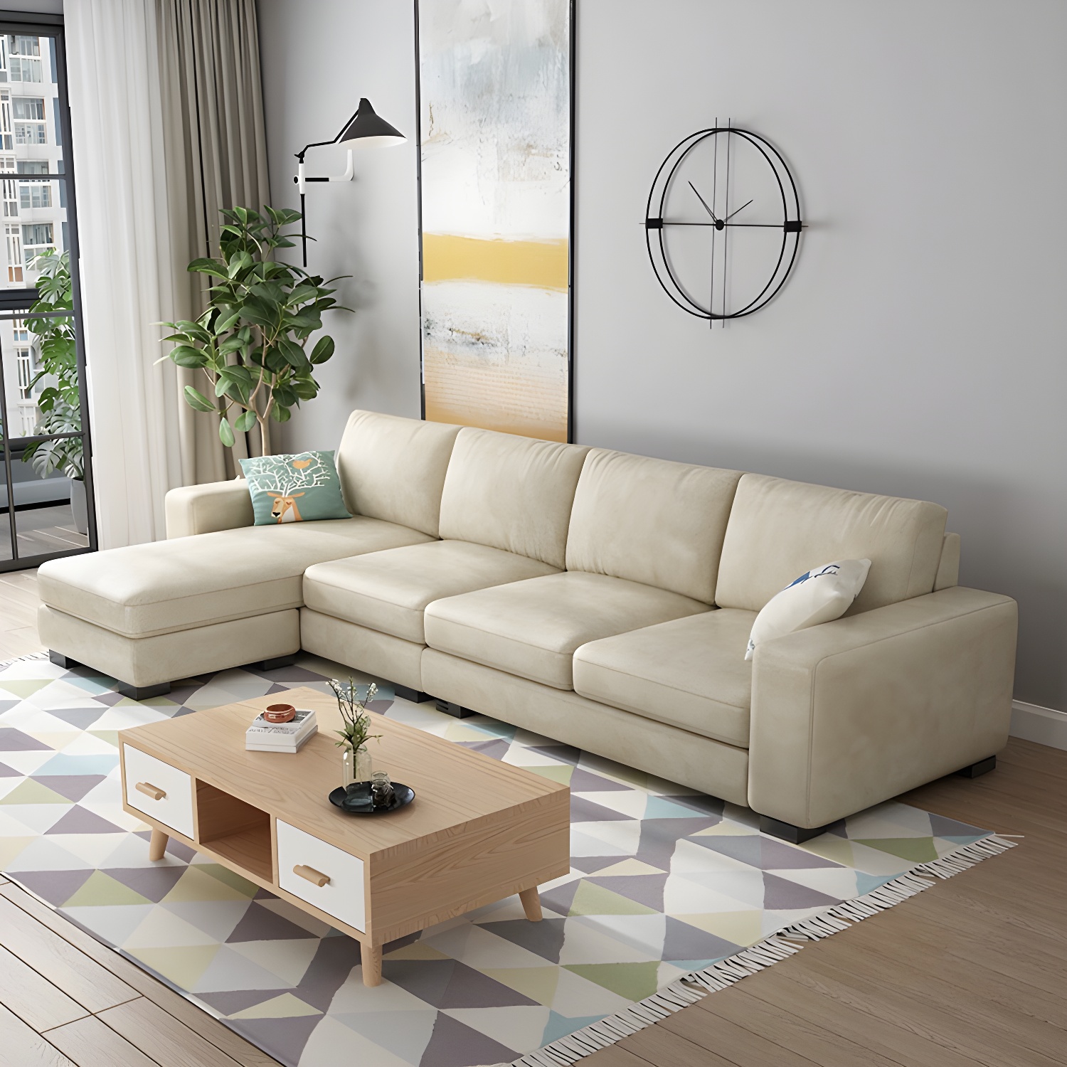 Scandinavian Wood Frame Straight Sofa with Cushion Back and Slipcover in 3 Piece Set