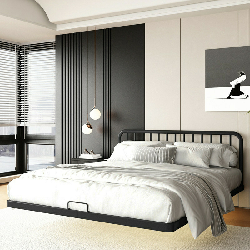 Modern Iron Open-Frame Bed with Solid Color, Metal Slats, and Legs Included - image 4