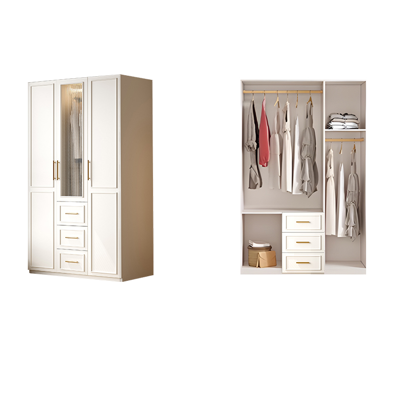 Modern Manufactured Wood Standalone Almirah with Soft Close Drawer, Soft Close Door, Interior Shelves, and Hanging Rod