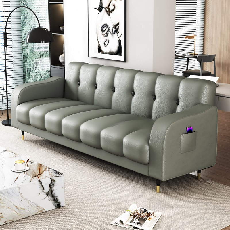 Contemporary Modern Solid Color Scratch-durable Convertible Sofa in Pu Leather with Midnight Black/Gray/White Upholstery, Seats 3/2-seater, with Receptacle Storage